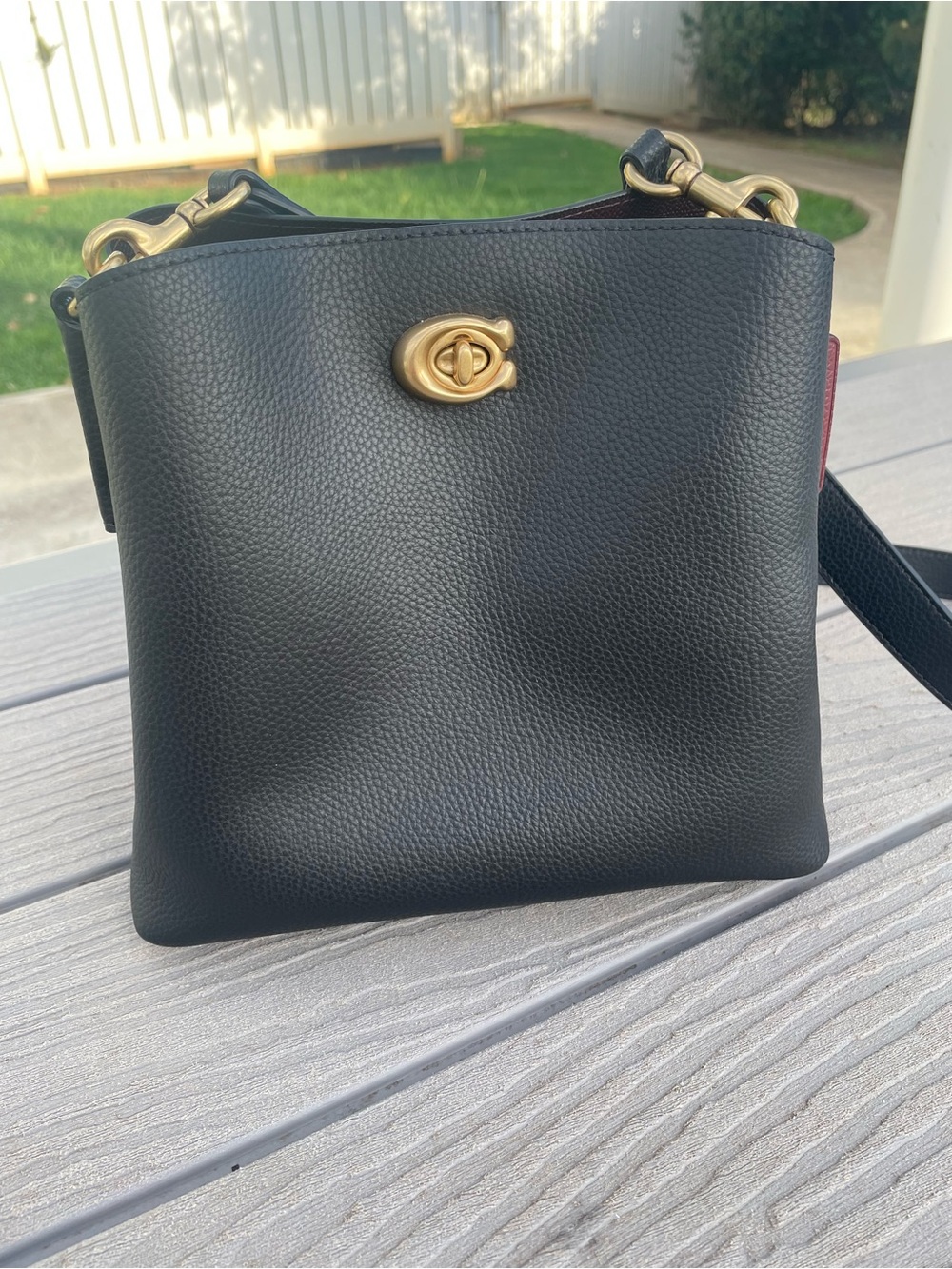 Coach Willow Black Pebbled Leather Crossbody Bucket Bag